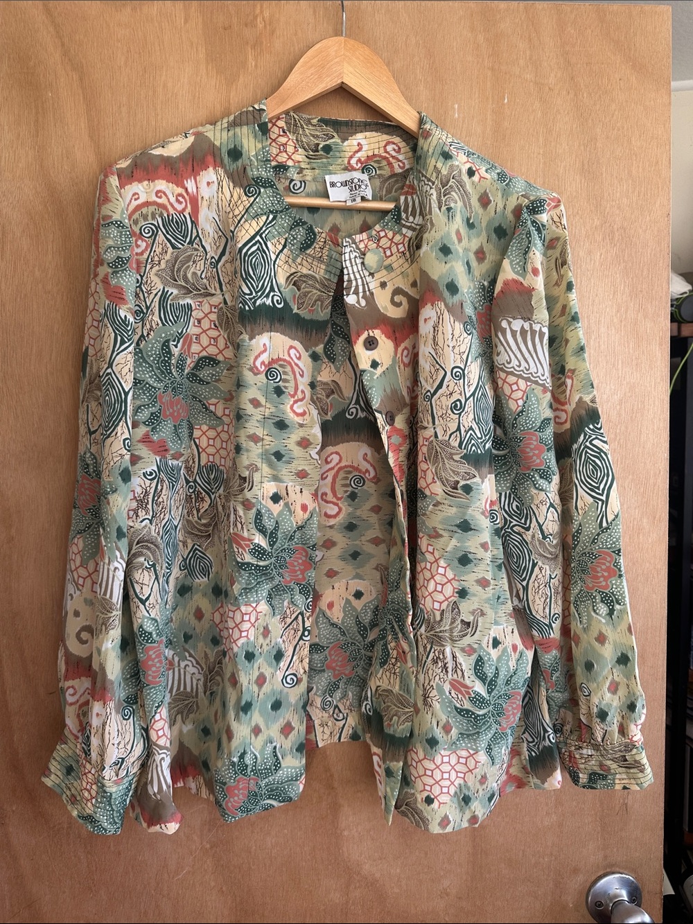 Silky Printed Open-Front Blouse - Multi Green